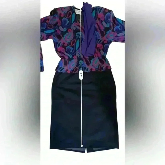 Vtg 60s 70s Ciao Purple Black Knit Wool Peplum Pencil Skirt Dress Sz M Hong Kong - Picture 8 of 9